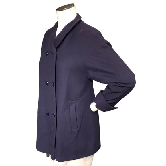 VTG L.C. Mae Wool Double Breasted Peacoat/Trenchcoat S/M Navy Blue 123E - Picture 6 of 10